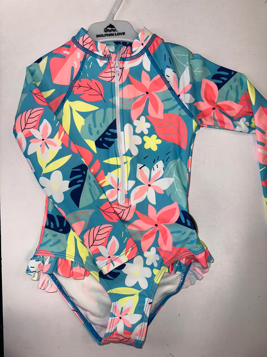 Kids Blue Long Sleeve Floral One Piece