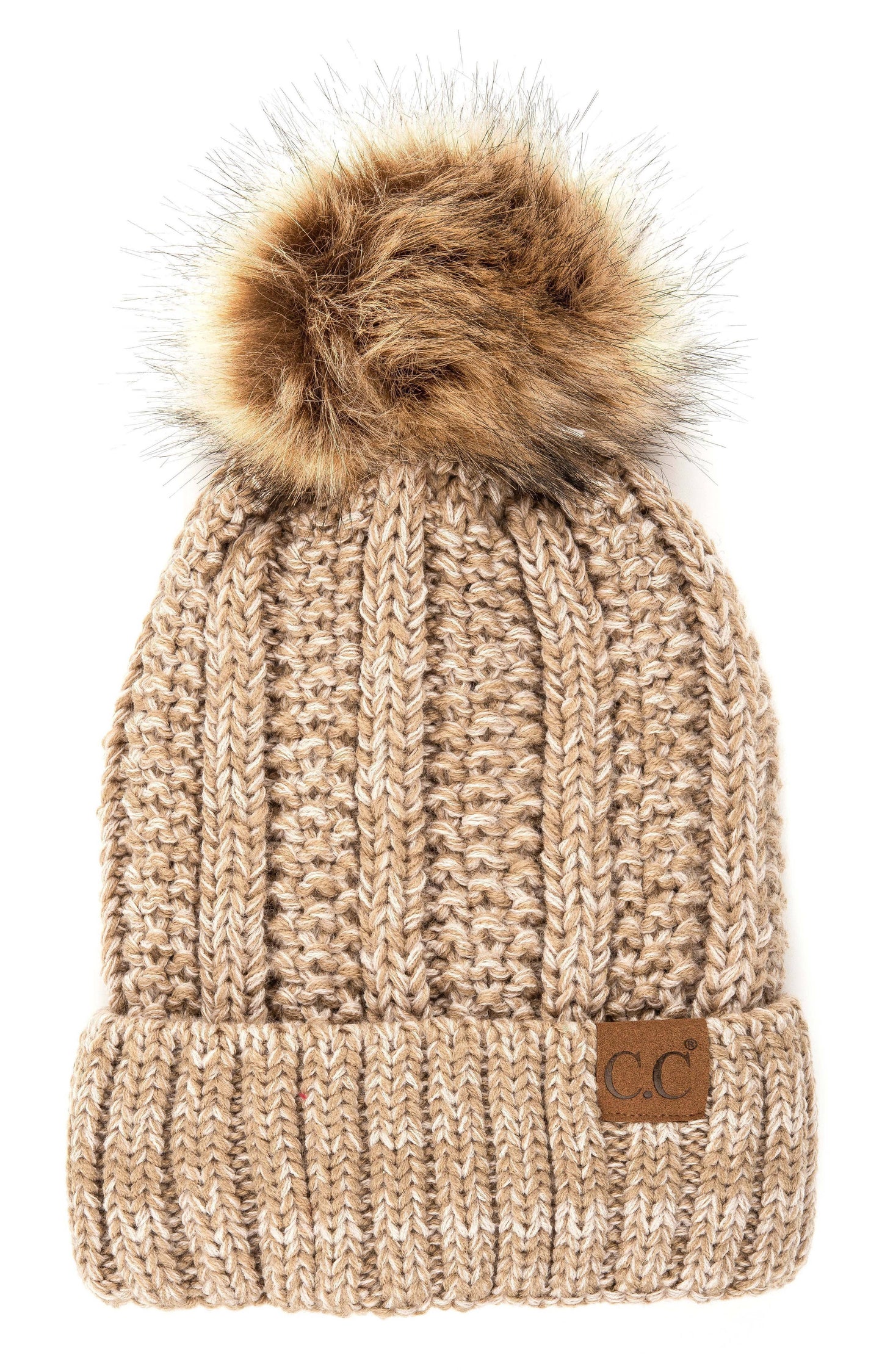 CC Faux Fur Pom Knit Beanie