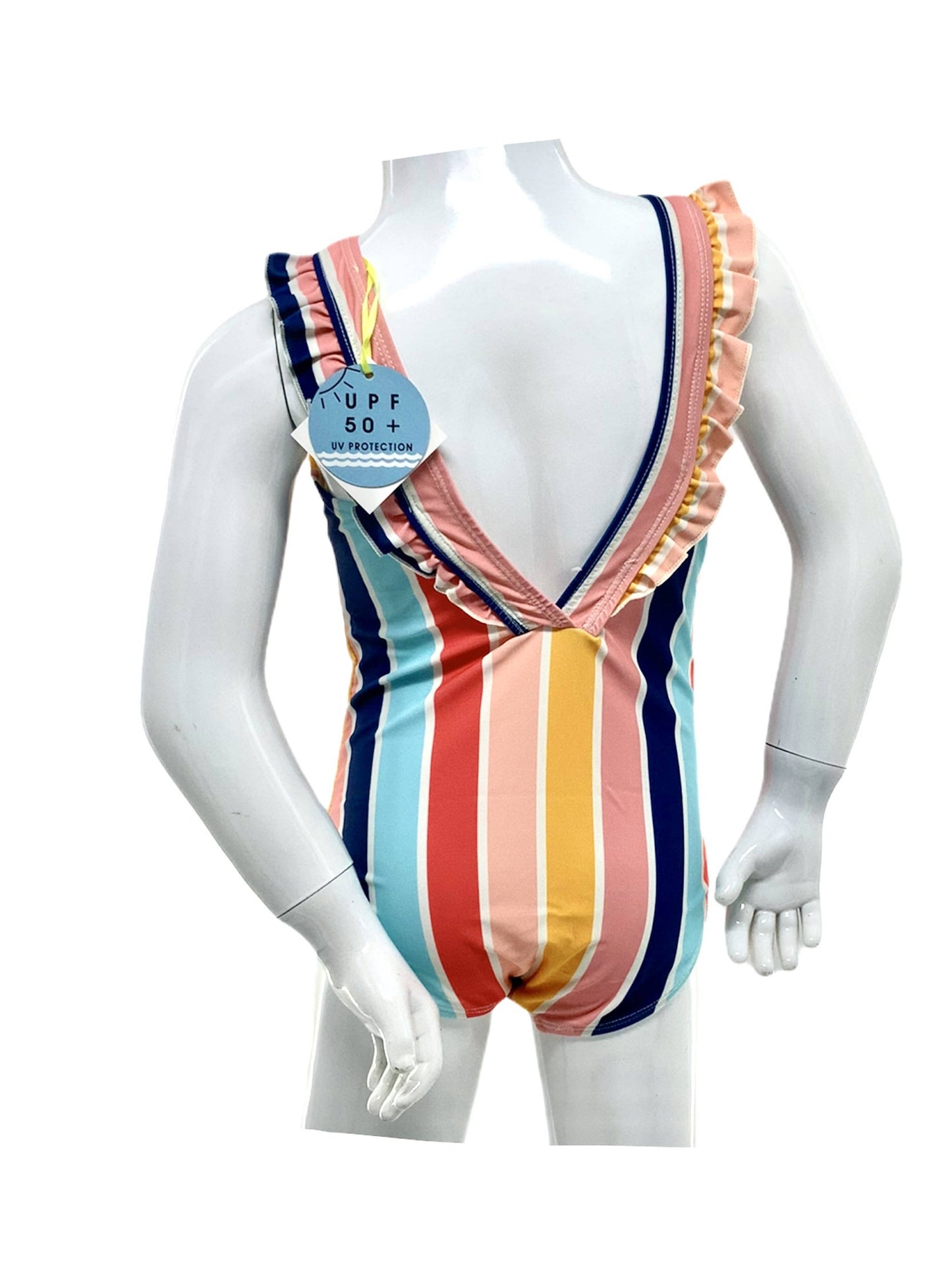 Girls Stripe Ruffle Tank One Piece