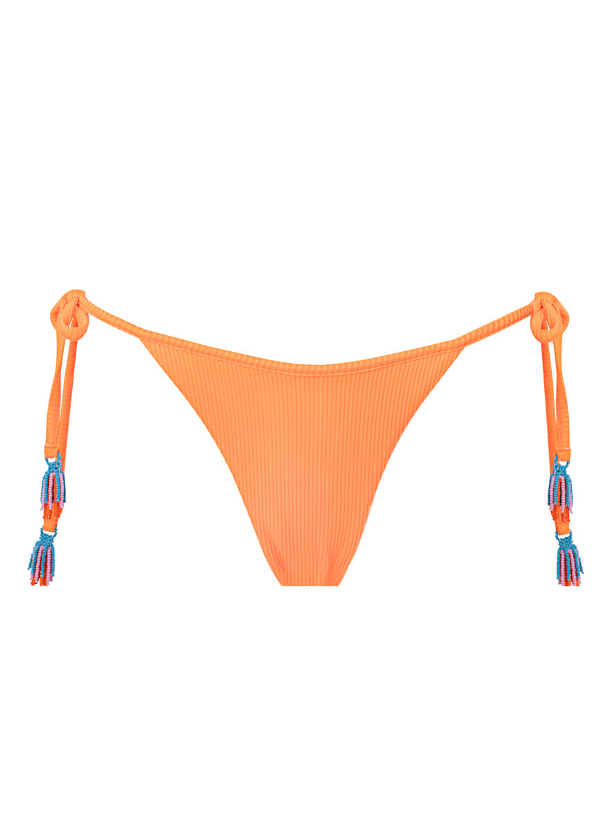 Neon Orange Tulum Mid Rise Tie Side Bikini Bottom