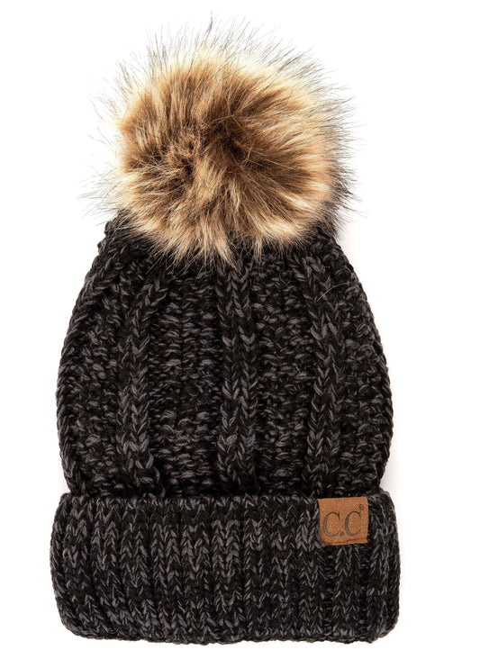 CC Faux Fur Pom Knit Beanie