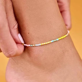 Mixed Seed Bead Gold Stretch Anklet