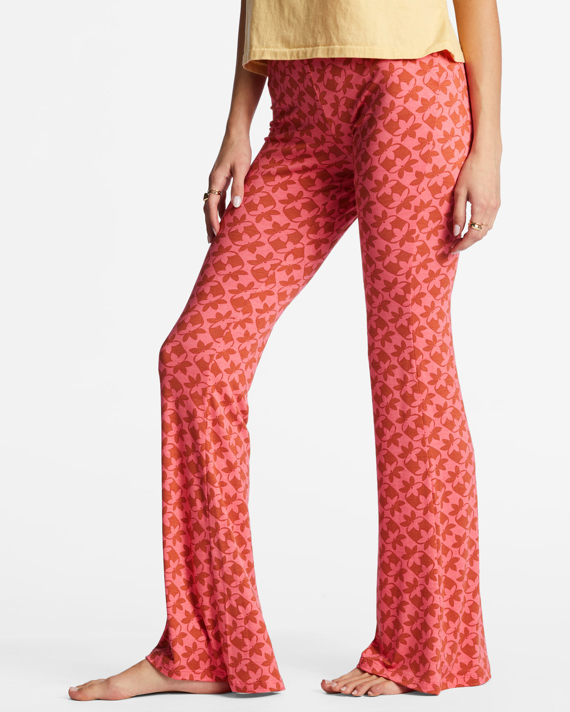 Vintage Printed Flared Pants Women Stretchy Flared Pants High